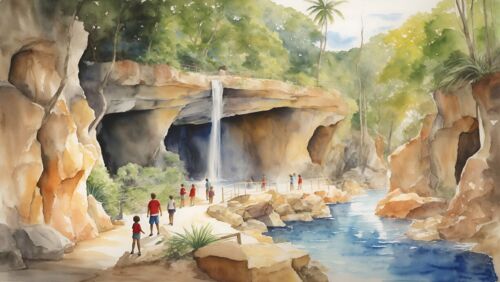 Impresión de arte de ciudad rural pintura parque eco-aventura Harrison's Cave Barbados - Imagen 1 de 1