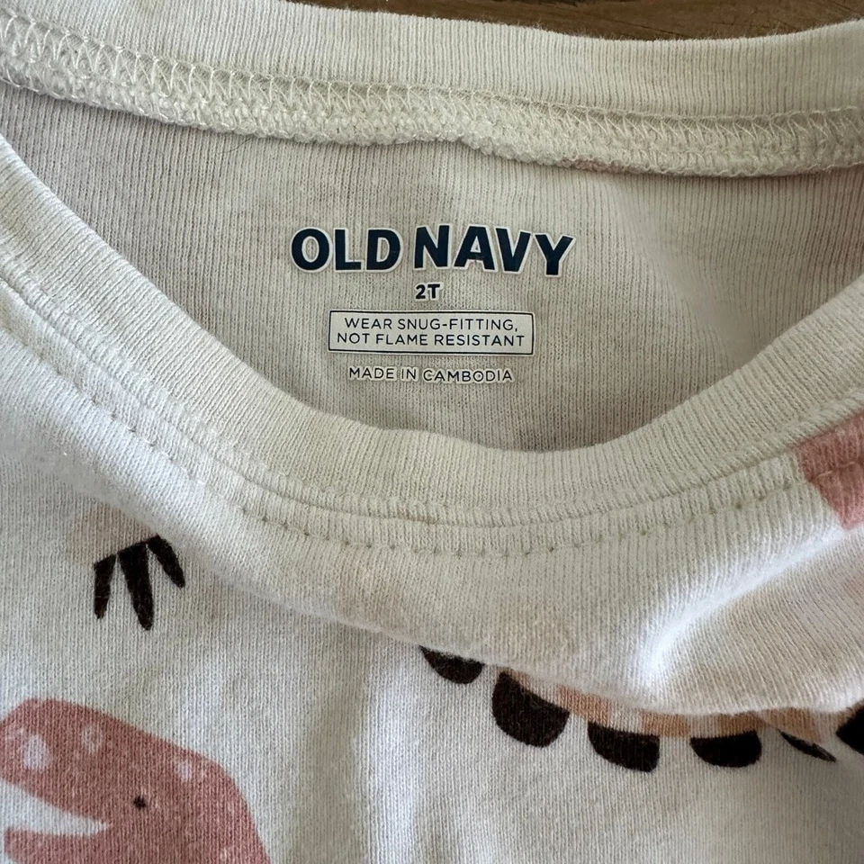 女孩旧海军恐龙印花睡衣套装白色粉红色尺寸 2T — 第 2/4 张图片