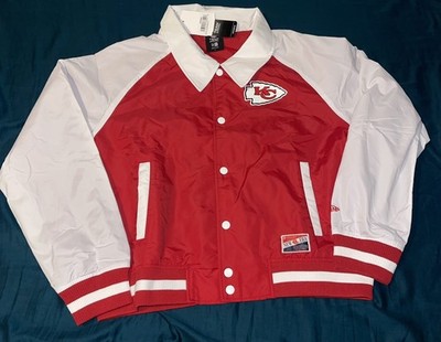 Women's Large New Era Red White Kansas City Chiefs Bomber Jacket Button Snap