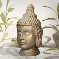Buddha Kopf Statue Dekofigur Deko Figur Feng Shui Bronzeoptik Polyresin 74,5 Cm