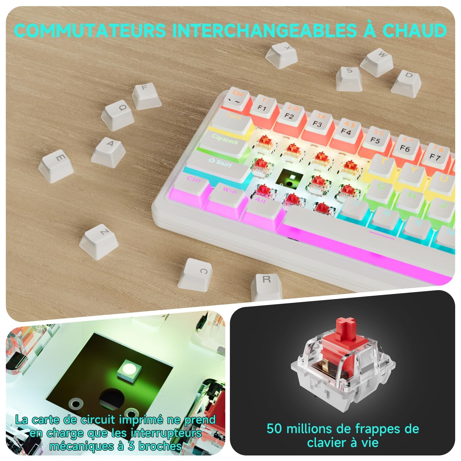 Clavier Gaming Mécanique Compact pour Sessions de Jeu Nocturnes QWERTY
