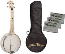 Gold Tone Little Gem Diamond Banjo Ukulele Bundle w/Bag  Cloth Pack