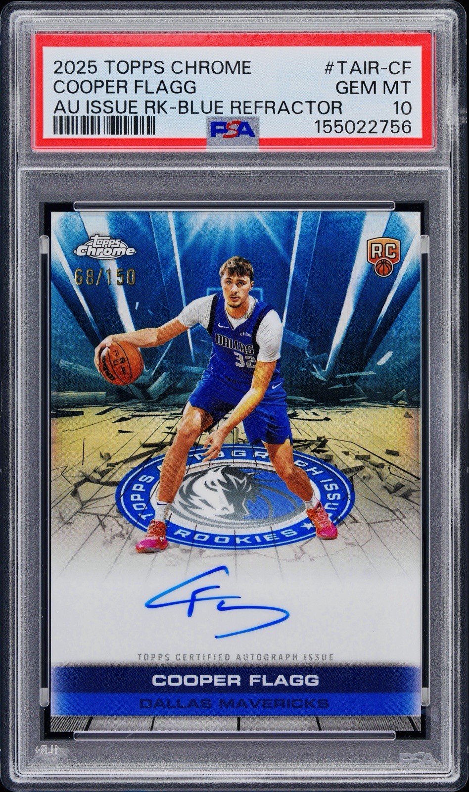 Cooper Flagg 2025 Topps Chrome Auto Issue Rookie Blue Refractor /150 - PSA 10