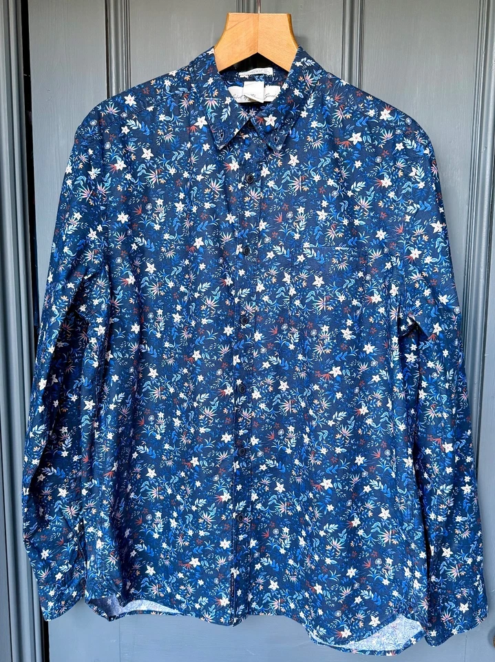 H&M LOGG Navy Blue Floral Print Shirt Large Regular Fit - Image 2 of 4