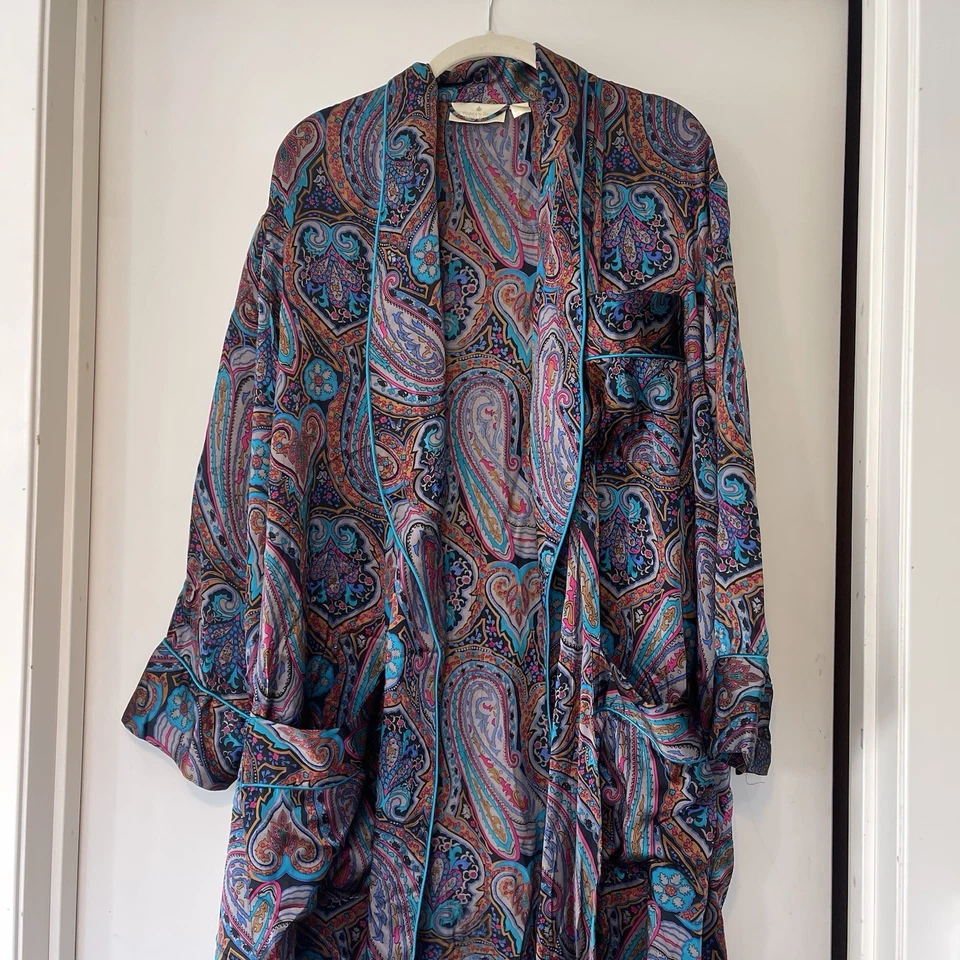 Antigo 80s Victoria Secret Gentlemen Robe Gold Label Seda Paisley Kimono Tom Joia - Imagem 4 de 4