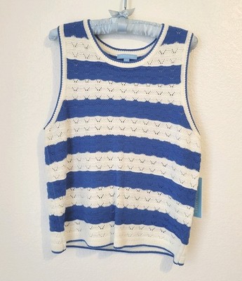 Draper James NWT Nautical Blue White Striped Knit Tank Large