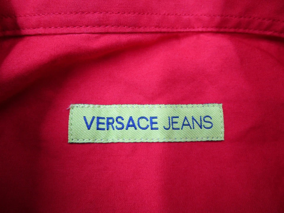 Versace Jeans Shirt Mens Small Red Long Sleeve Button Down Embroidered Logo - Image 2 of 4