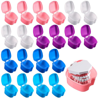 20 Pcs Denture Bath Retainer Case Holder Bulk with Strainer Basket Dental Cup De