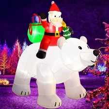6 Foot Tall Christmas Inflatable Santa Claus on Polar Bear, LED Lights Outdoor I