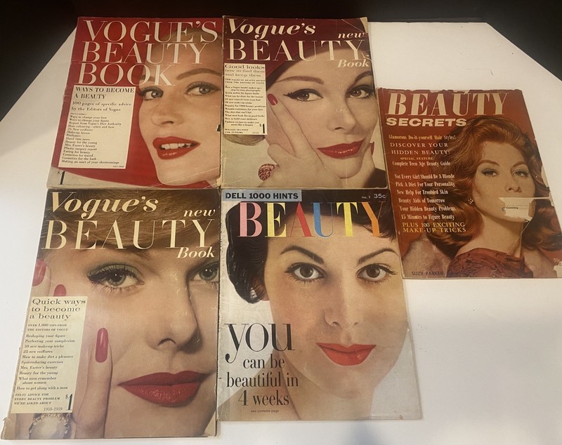 Lot of 5 Vintage 1950s-60s Beauty Magazines - Vogue Beauty Book, Dell 1000 Hints
