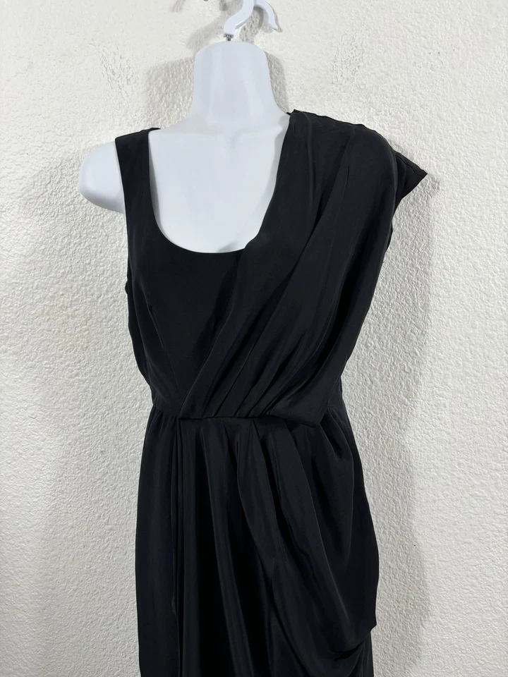 Vestido Ali Ro Mujer 2 Negro Seda Drapeado Asimétrico Sin Mangas Cóctel Fiesta Foto 2 de 4