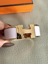 Authentic Hermès H Click Bracelet Rose Gold Tone & Pink Enamel Wide