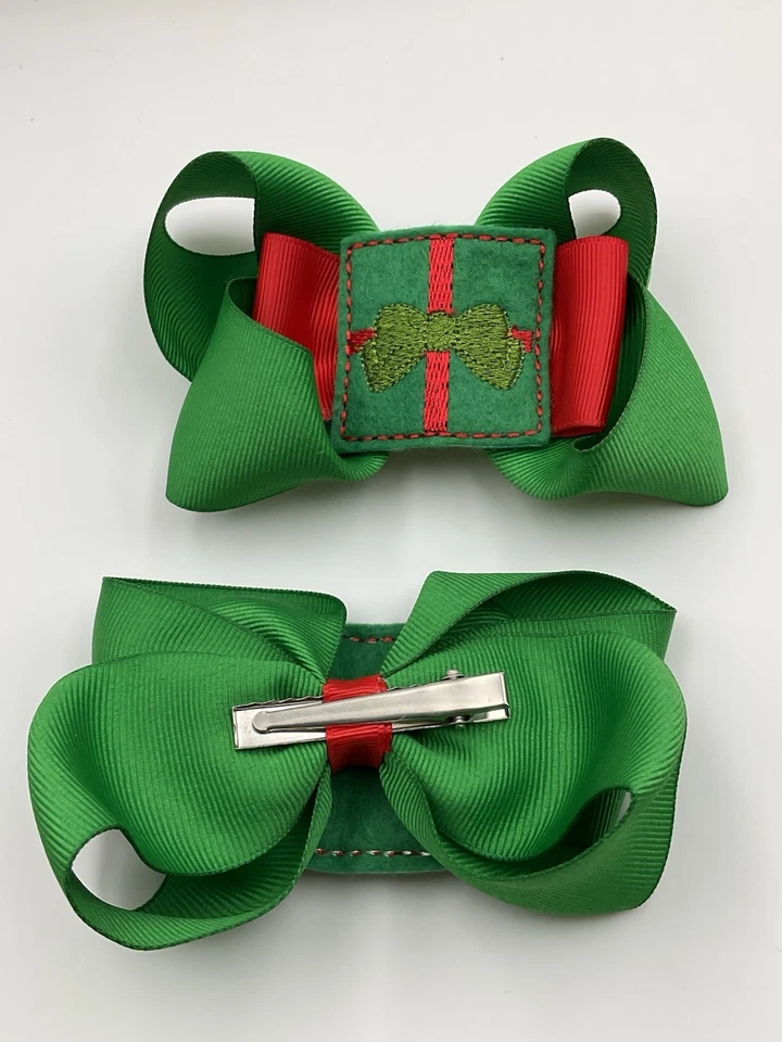 Navidad 4 pulgadas moño de pelo coletas hecho a mano verde grosgrain cocodrilo clip Foto 2 de 2