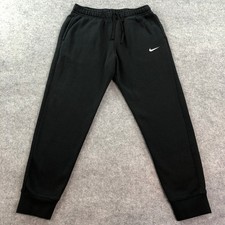 Nike Mens Jogger Sweatpants Medium Black Drawstring Cotton Tapered Fit Logo
