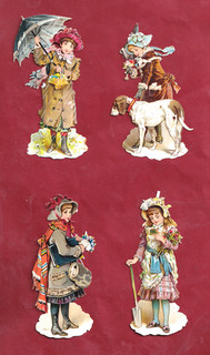 4 Very Rare Chromo Cutouts Autumn Weekend Magic Babies Girl 19th Century