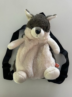 Wild Republic Wolf Backpack Bag Plush - Adjustable Straps, Zipper - Excellent