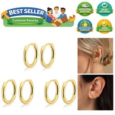 Small Gold Huggie Hoop Earrings Set for Women Men, Hypoallergenic 14K Gold Pl...