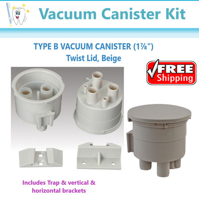 Dental Tybe B - Central Vacuum Canister   Twist Lid, w Brackets  1-7/8'' Trap USA
