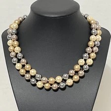 Kenneth Jay Lane KJL Double Stranded Faux Pearl Necklace Metallic Multicolor