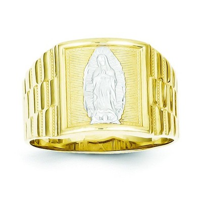 10K Gold & Rhodium Plated Men's Our Lady Of Guadalupe Ring Jewelry Size 10