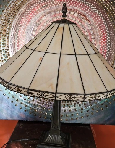 Vintage Tiffany Style Mission Stained Glass Table Lamps