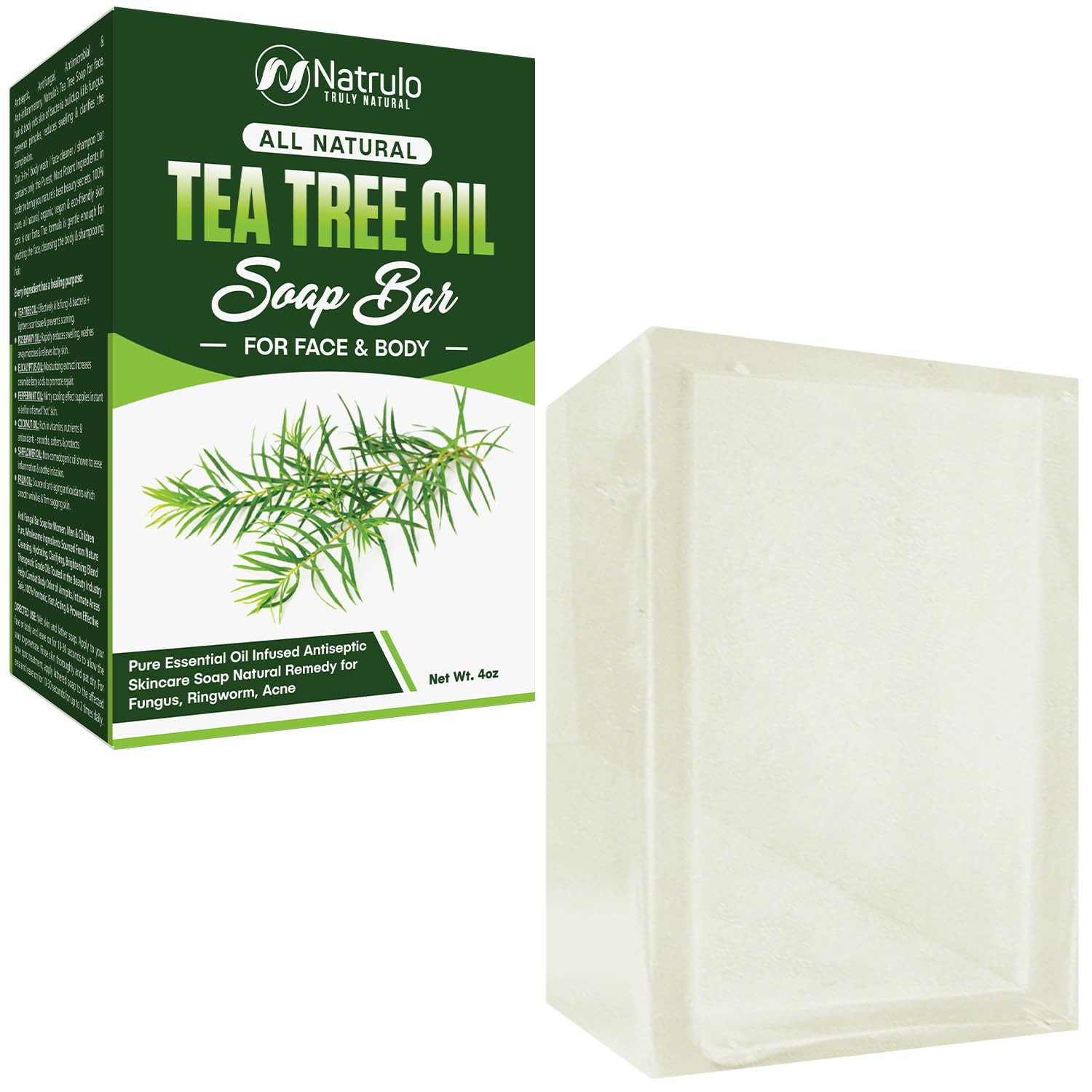 Tea Tree Oil Soap Bar for Face & Body, 4Oz – Antifungal Antiseptic Natural Remed