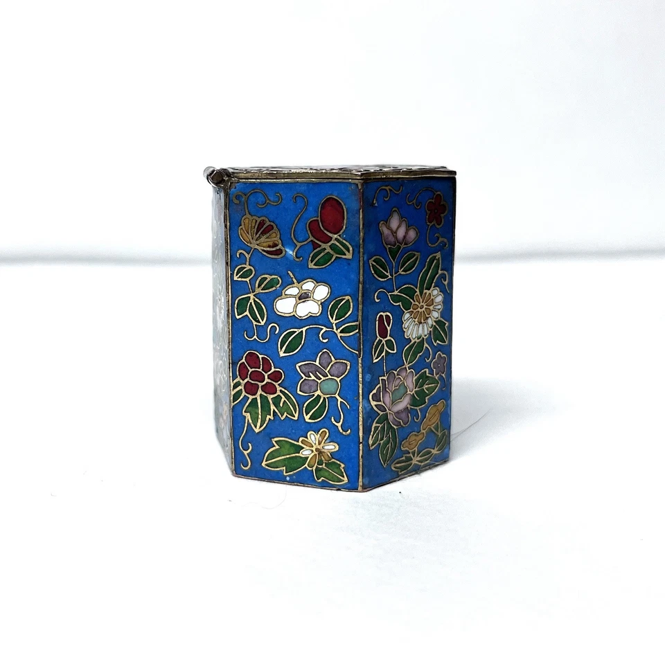 Antiguo frasco de baratija con palo de flores octágono cloisonne chino asiático Foto 4 de 4