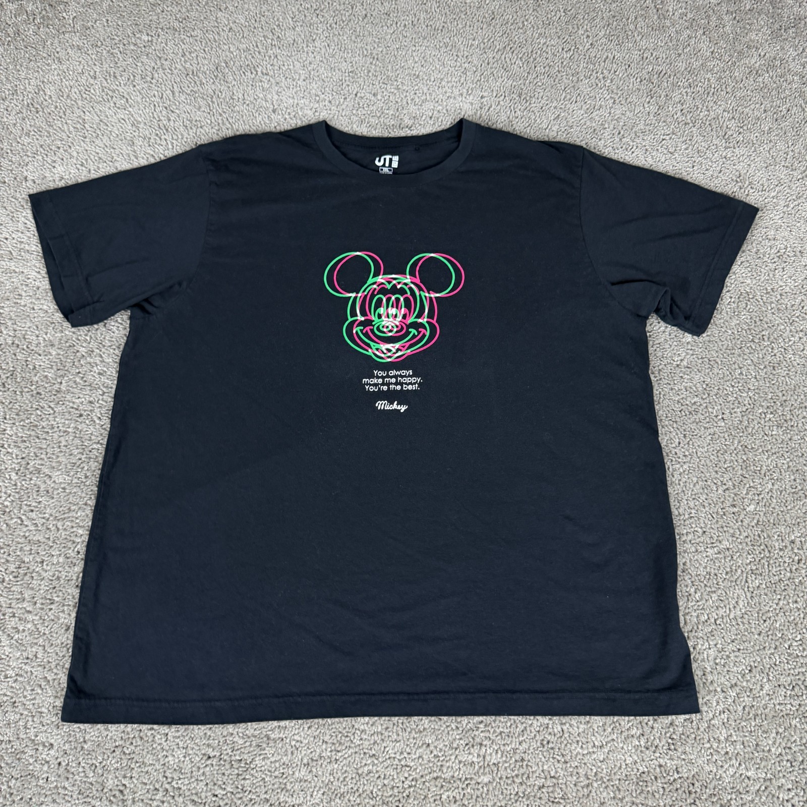 Disney Uniqlo Shirt Mens XXL 2XL Black Mickey Mouse You Always Make Me Happy