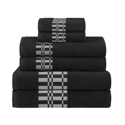 Superior 6-Piece Cotton Towel Set, Geometric Design, Dobby Border, Plush Quic...