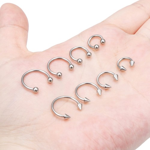 5pc Steel Horseshoe Ring Nose Septum 3mm Ball Cone Lip Ear Stud Piercing 6-14mm - Picture 5 of 7