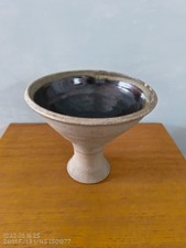 Vintage Mid Century Studiokeramik Steingut hohe Fußschale braun