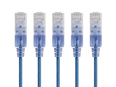 SlimRun Cat6A Ethernet Patch Cable Network RJ45 Stranded UTP 30AWG 7ft Blue 5pk