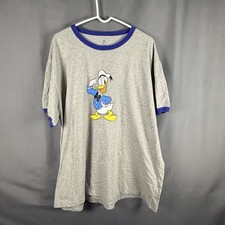 Disney Donald Duck Graphic TvShirt 2XL Ringer Tee Retro Novelty Casual Gray