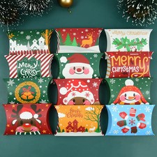 24/12 pcs Christmas Pillow Candy Boxes Kraft Paper Gift Packs New Year 2025 Sets
