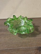 Vintage Green Controlled Bubble Art Glass Ashtray Bowl — listing 5