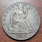 1858 Seated Liberty Half Dollar VF Very Fine Medium Toned Silver 50c Type Coin