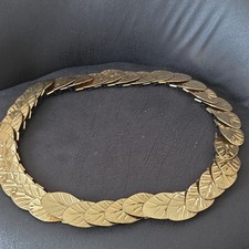 Vtg Gold Tone Leaf Chain Belt Textured Metal Scale Links Boho Stretchy 36" Clasp