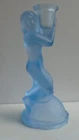 Art Deco frosted blue glass candlestick Stunning figurine a lady carrying an urn
