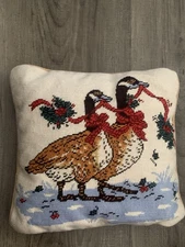 Vintage Steinwinder Enterprises needlepoint throw pillow "Christmas Goose”