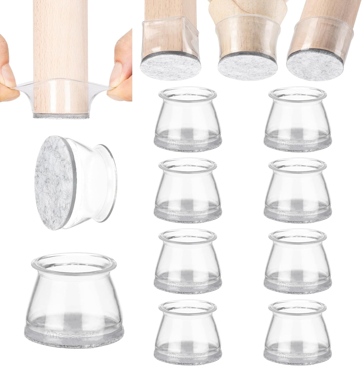 Aneaseit Chair Leg Floor Protectors - 8 pcs Crystal Clear - Medium,