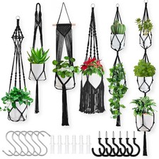 Macrame Plant Hangers 6Pack Hanging Holders Indoor w/ 6 Set Hooks Handmade