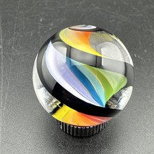 Contemporary Handmade Art Glass Marble .94" Swirl Twist, Rainbow With Black, MIB