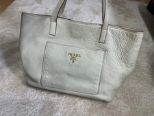 PRADA White Leather Tote Bag Handbag Shoulder Bag From Japan
