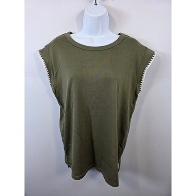 NEW ~ Maurices 24/7 Womens Olive Green Muscle Tee Blanket Stitch Trim Small NWT