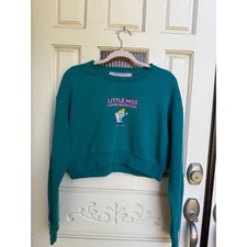 Lazy Hype Little Miss Loves Hot8Yoga Cropped Sweatshirt Teal Green O/S USA Made