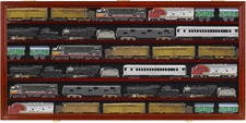 HO Scale Model Train Display Case Lockable Collection Shelf Cabinet Mahogany