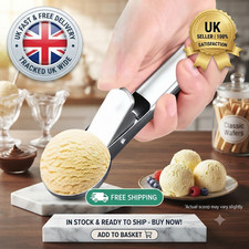 Premium Stainless Steel Ice Cream Scoop with Trigger Heavy Duty Non-Stick