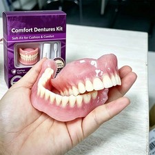 Moldable Silicone Dentures Upper Lower False Teeth Set Instant Smile Toothbrush
