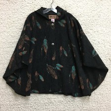 Bear Ridge Poncho Sweater S/m/l Adult Black Acrylic Wool Hooded Feather Womens