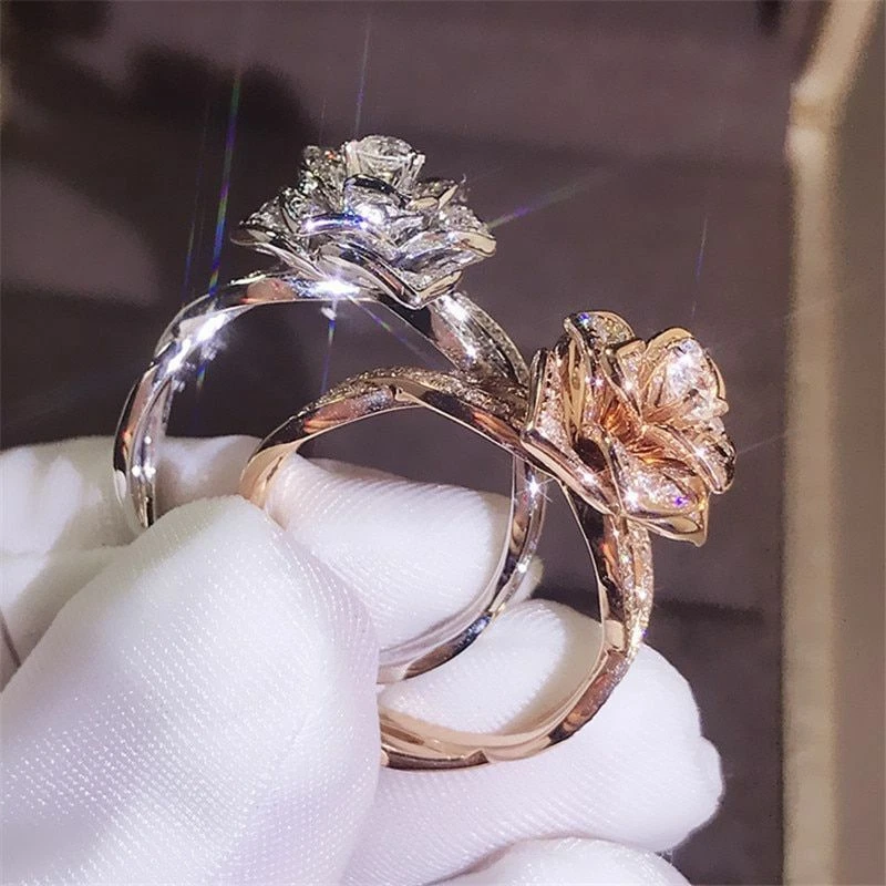 1pc Rose Gold Flower Rings Vintage Wedding Band Ring Women's Fashion Jewelry  Acc